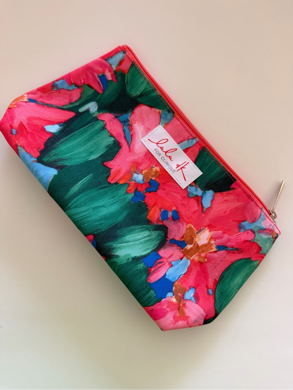 Lulu DK for Clinique Floral Cosmetic Makeup Bag Pink Green